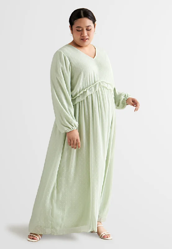 Primrose Pom Pom Ruffles Long Dress Tunic Top Casual
