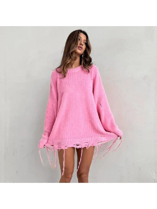 Ripped Woolen See Through Loose Sweater Dress Nylon Fabric Polyester Fabric Spandex Fabric Ripped Woolen See Through Loose Sweater Dress Nylon Fabric Polyester Fabric Spandex Fabric
