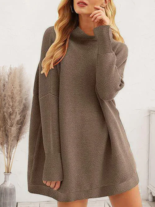 Round Neck Long Sleeve Sweater Dress Chenille Blend Fleece Blend Nylon Blend
