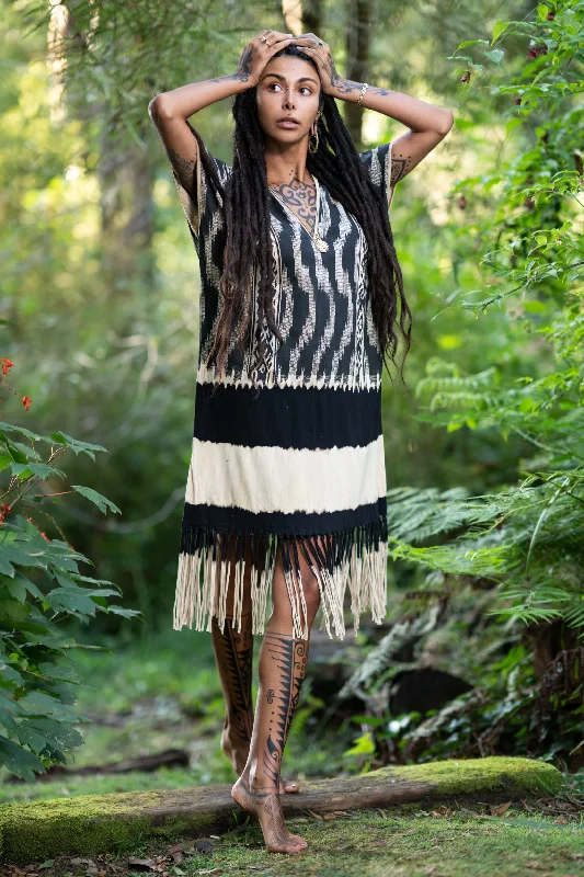 Savannah Long Dress - Black/White Tunics Summer linen