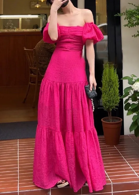 Sexy Rose Slash Neck Solid Cotton Long Dresses Summer AZ1045 Tunics Stylish elegant