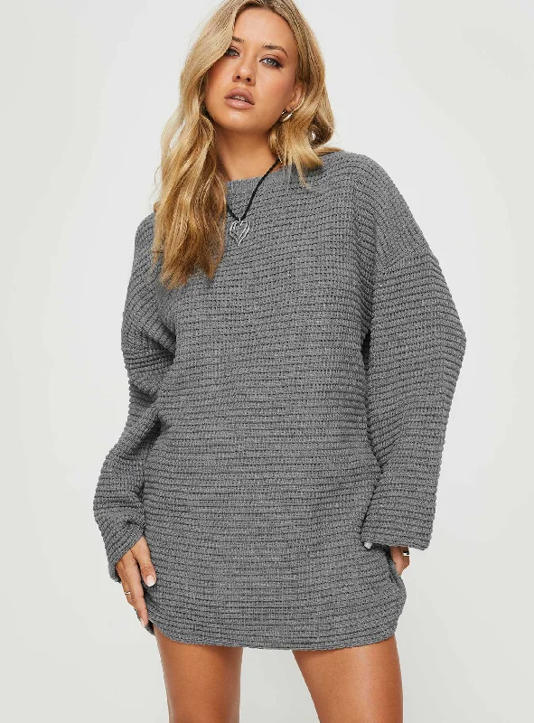Sherwick Sweater Mini Dress Grey Fleece Fabric Down Fabric Feather Fabric