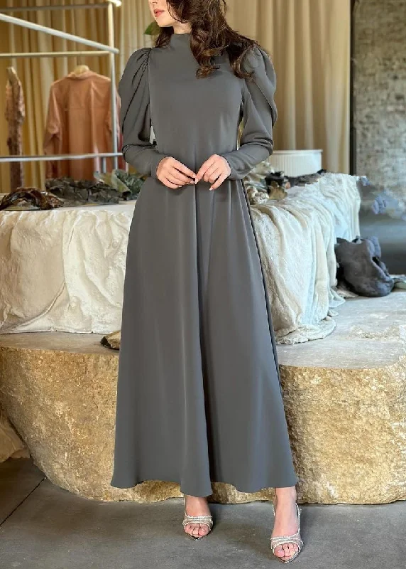 Simple Grey Solid High Waist Cotton Long Dresses Fall QL013 Tunics Short Trendy