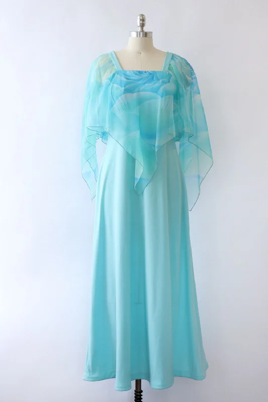 Sky Blue Chiffon Cape Dress M Tunics Gym athletic