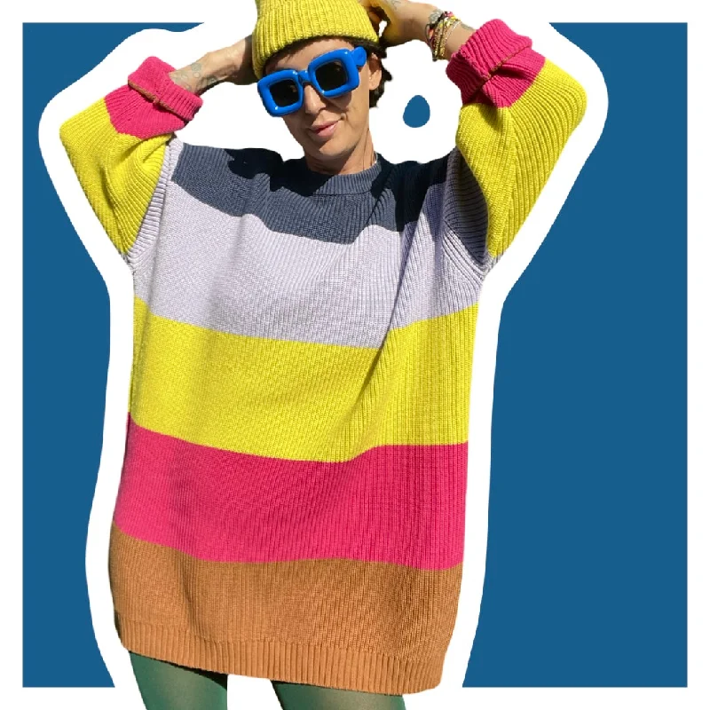 Striped Oversized Sweater Dress Handmade Hand-knitted Hand-woven