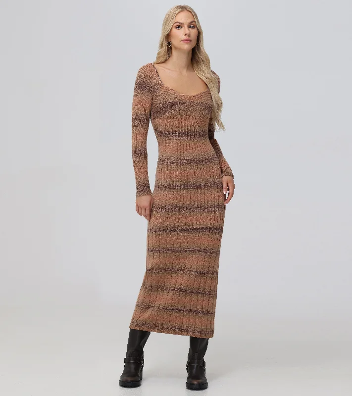 Sweetheart Neck Space Dye Sweater Dress Neon Metallic Matte