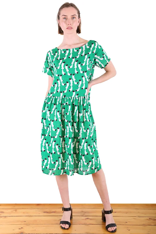 Swooping Seagulls Drop Waist Dress Green in Seersucker Tunics Modern contemporary