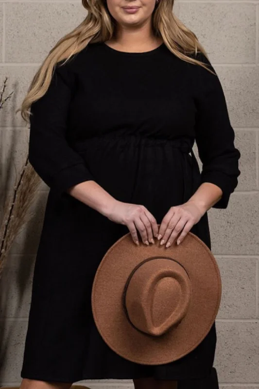 Tie Waist Midi Plus Size Dress Style 2355 in Black Tunics Sale discount