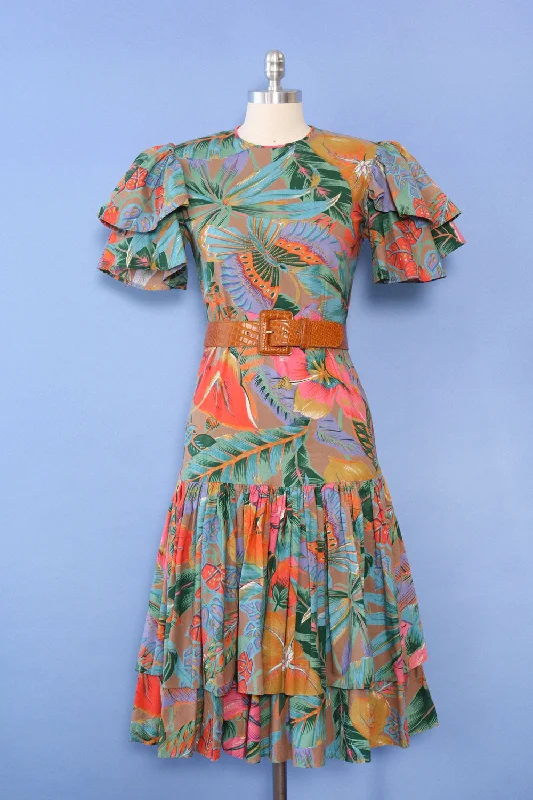 Tropical Dream Dropwaist Ruffle Dress S Tunics Solid Classic