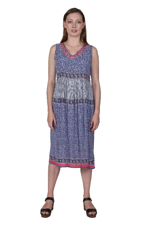 V-Neckline Empire Waist Border Print Dress Tunics stripes playful