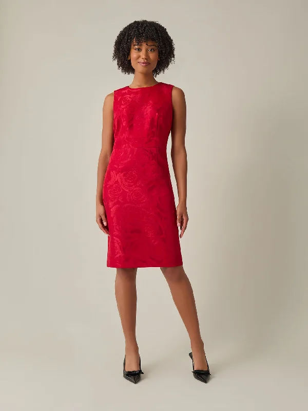 Waist Band Sheath Dress, Floral Jacquard Tunics Fall fleece
