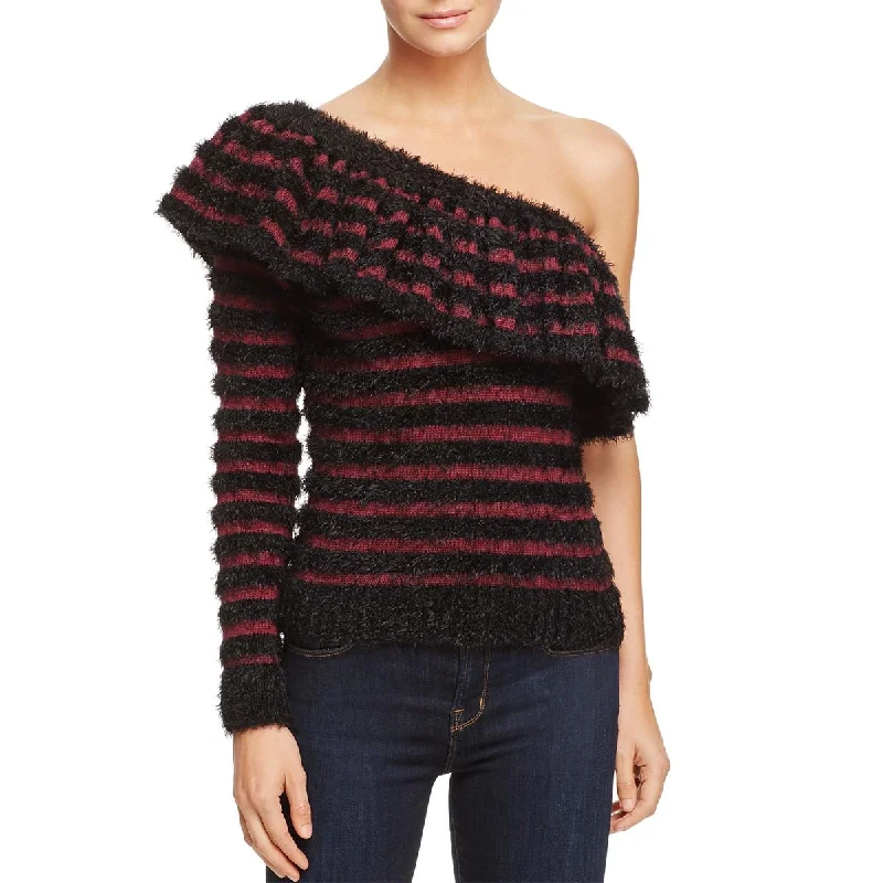 Wayf Johnie Women's Ruffled Shadow Stripe One Shoulder Sweater Satin Fabric Silk Fabric Chiffon Fabric Wayf Johnie Women's Ruffled Shadow Stripe One Shoulder Sweater Satin Fabric Silk Fabric Chiffon Fabric