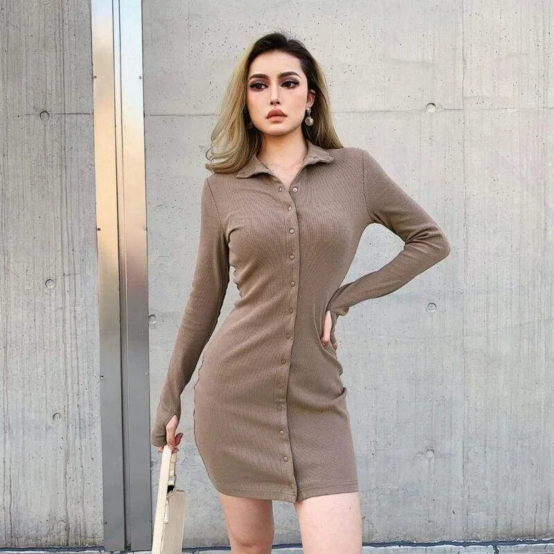 FashionSierra - Women's Button Knit Jumper Long Sleeve Mini Dress Ladies Casual Bodycon Autumn Winter Sweater Slim Fit Dresses Turtle Neck Boat Neck Asymmetrical Neck FashionSierra - Women's Button Knit Jumper Long Sleeve Mini Dress Ladies Casual Bodycon Autumn Winter Sweater Slim Fit Dresses Turtle Neck Boat Neck Asymmetrical Neck