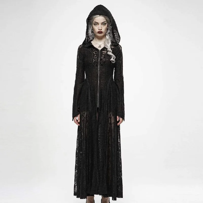 Women's Goth Yarn Zipper Fly Lace Long Dresses With Hood sweetheart Neckline Romantic Women's Goth Yarn Zipper Fly Lace Long Dresses With Hood sweetheart Neckline Romantic