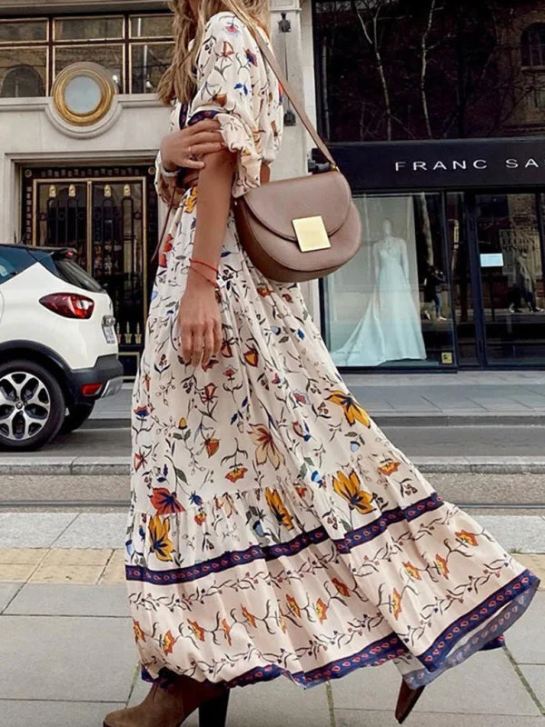 BerryBetty - Women's Printed Bohemian Long Dress Floral Print girly