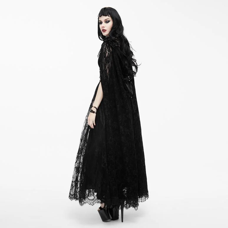 Women's Vintage Goth Lace Dress With Cape Tunics Short Trendy