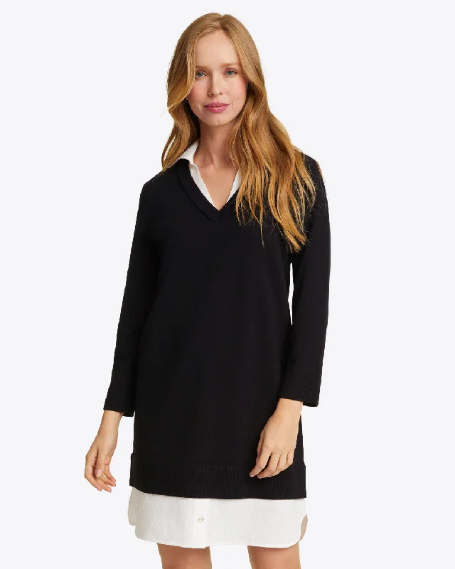 Wool and Cotton Combo Sweaterdress in Black Lightweight Heavyweight Midweight