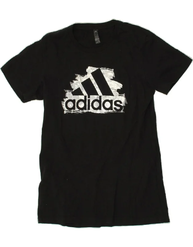 ADIDAS Womens Graphic T-Shirt Dress UK 8/10 Small  Black Cotton Mesh Canvas Denim