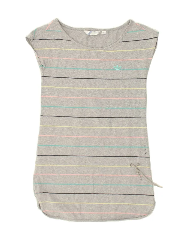 ADIDAS Womens T-Shirt Dress IT 44 Medium Grey Striped Cotton Denim Fabric Leather Fabric Suede Fabric ADIDAS Womens T-Shirt Dress IT 44 Medium Grey Striped Cotton Denim Fabric Leather Fabric Suede Fabric
