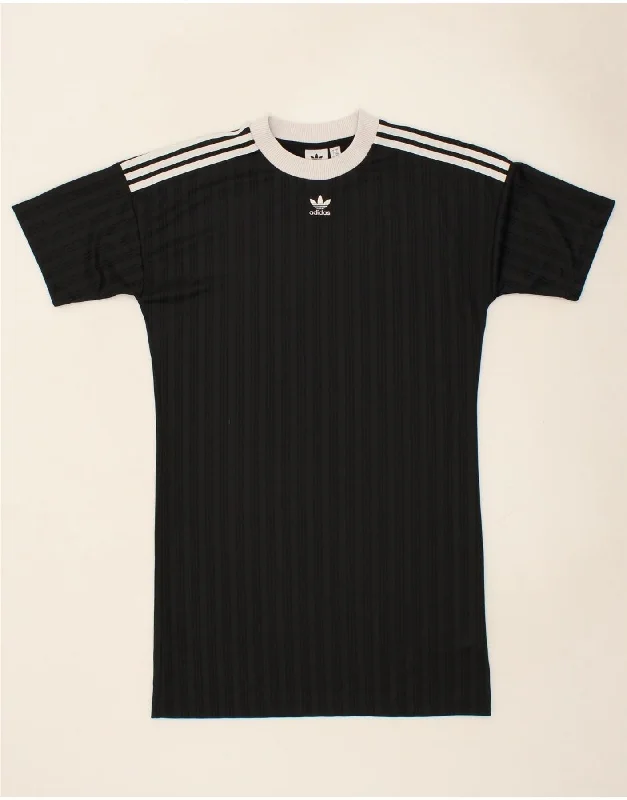 ADIDAS Womens T-Shirt Dress UK 10 Small Black Striped Polyester Knit Fabric Woven Fabric Fleece Fabric ADIDAS Womens T-Shirt Dress UK 10 Small Black Striped Polyester Knit Fabric Woven Fabric Fleece Fabric