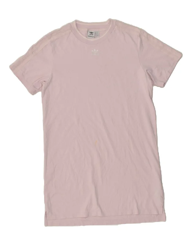 ADIDAS Womens T-Shirt Dress UK 12 Medium  Pink Cotton Hooded Caped Shawl Collar