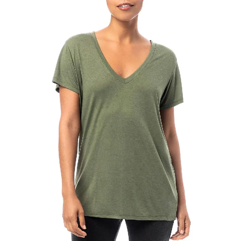 Alternative Womens V Neck Knit T-Shirt Real Fur Shearling Chenille