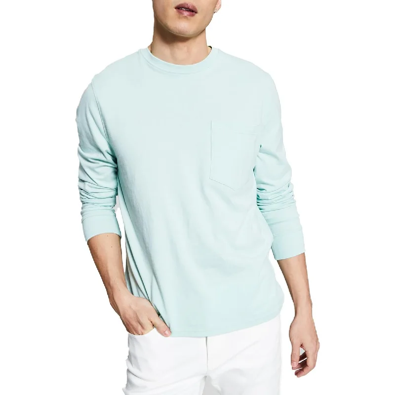And Now This Mens Crewneck Long Sleeve T-Shirt Mesh Blend Leather Blend Suede Blend