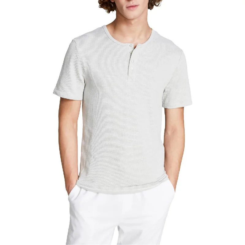 And Now This Mens Ribbed Knit 1/4-Placket T-Shirt Machine Wash Dry Clean Hand Wash