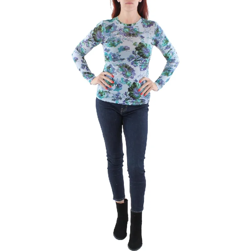BCBGMAXAZRIA Womens Woven Floral T-Shirt Sequined Glittery Shiny