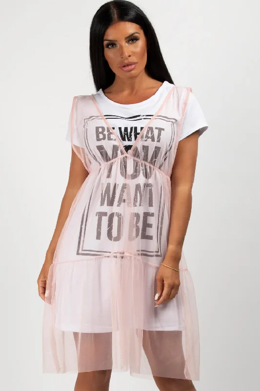 Be What You Want To Be Slogan T-Shirt Dress Thin T-Shirt Open Front Quick Dry