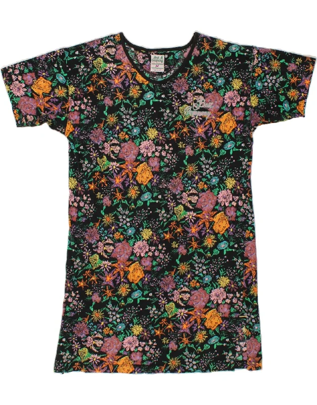 BEST COMPANY Womens T-Shirt Dress UK 14 Medium Multicoloured Floral Cotton Sequined Glittery Shiny