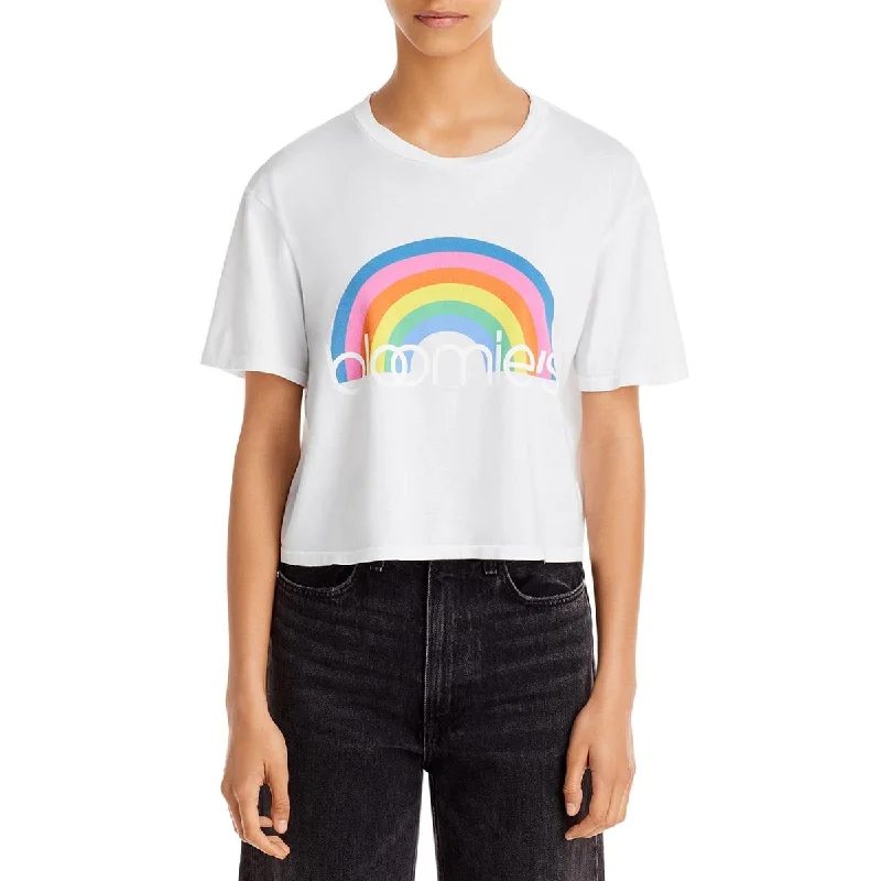 Bloomies Womens Rainbow Graphic Boxy T-Shirt Spandex Blend Rayon Blend Denim Blend