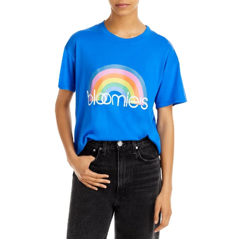 Bloomies Womens Rainbow Graphic Cotton T-Shirt Boxy Fit Fitted Loose