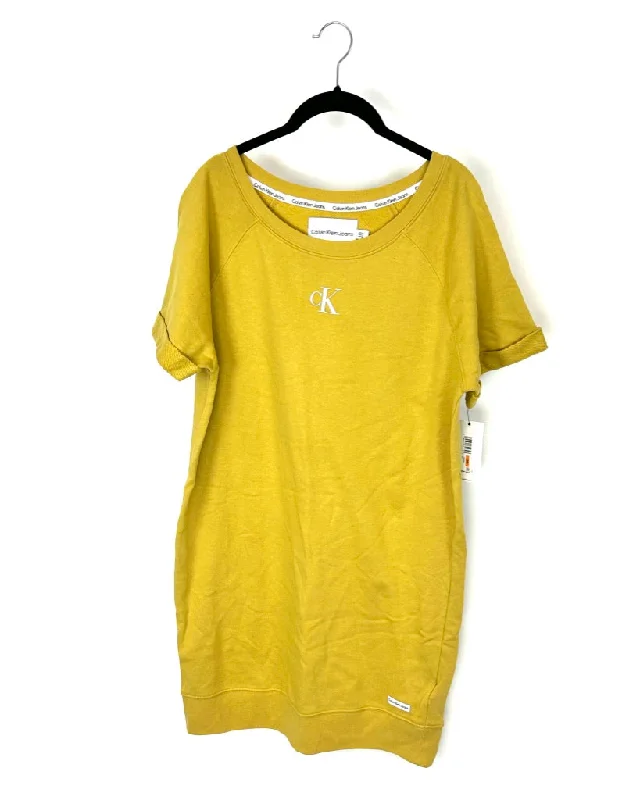 Pale Yellow T-Shirt Dress - Small Terry Blend Velvet Blend Canvas Blend