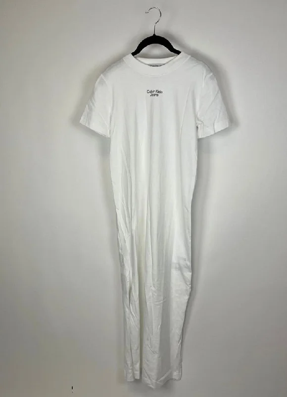 White T-Shirt Maxi Dress - Small Satin Blend Silk Blend Wool Blend