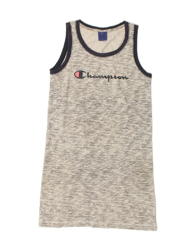 CHAMPION Womens Sleeveless T-Shirt Dress UK 12 Medium Grey Graphic T-Shirt Round Neck Polyester CHAMPION Womens Sleeveless T-Shirt Dress UK 12 Medium Grey Graphic T-Shirt Round Neck Polyester