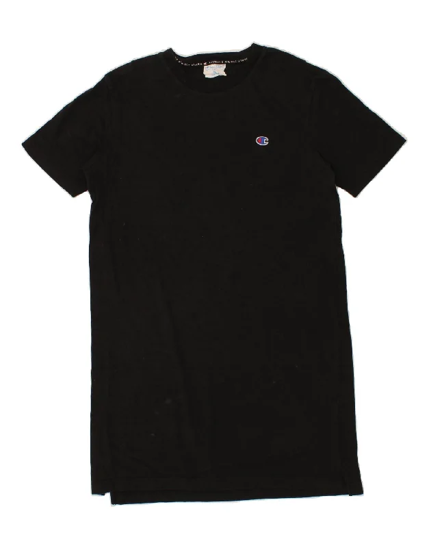 CHAMPION Womens T-Shirt Dress UK 6 XS Black Cotton Print Jacquard Patchwork