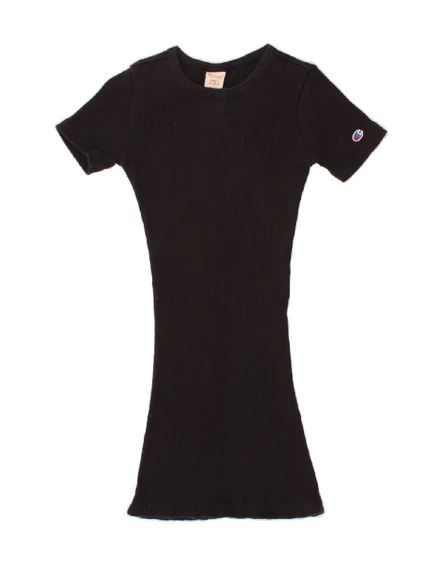 CHAMPION Womens T-Shirt Dress UK 8 Small Black Cotton Zippered Front Buttoned Front Snap Front CHAMPION Womens T-Shirt Dress UK 8 Small Black Cotton Zippered Front Buttoned Front Snap Front
