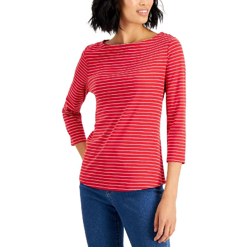 Charter Club Womens Petites Metallic Striped T-Shirt Silk Blend Satin Velvet
