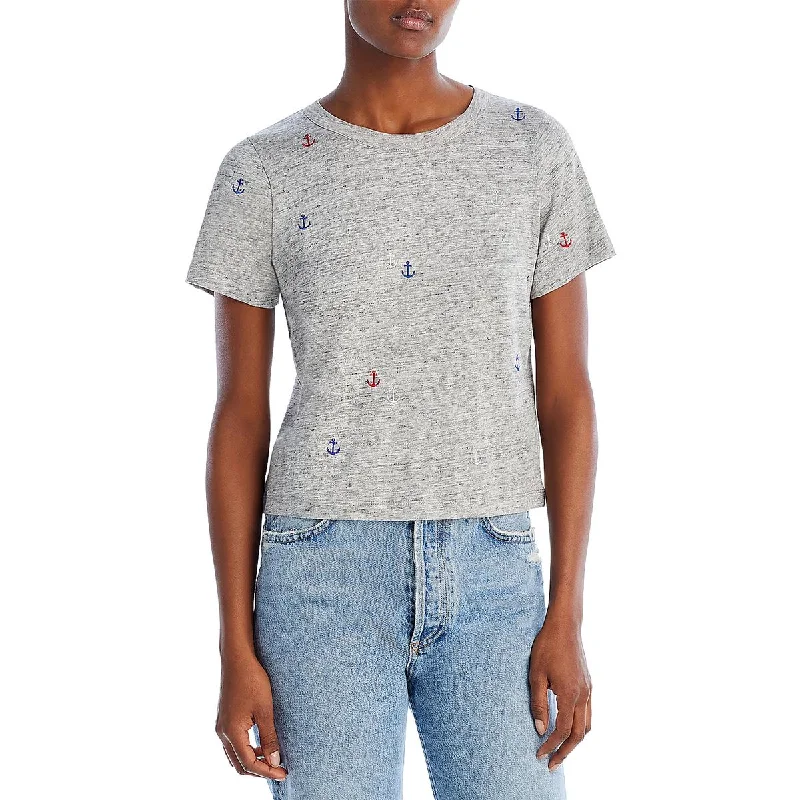 Chaser Womens Linen Blend Linen T-Shirt Print Jacquard Patchwork