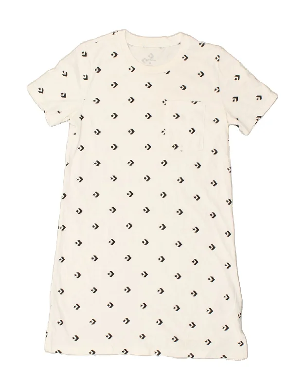 CONVERSE Womens Graphic T-Shirt Dress UK 10 Small White Cotton Asymmetrical Pockets Print CONVERSE Womens Graphic T-Shirt Dress UK 10 Small White Cotton Asymmetrical Pockets Print