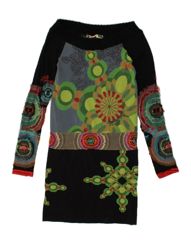 DESIGUAL Womens Graphic Long Sleeve T-Shirt Dress UK 14 Large Black Floral Fleece Fabric Down Fabric Feather Fabric DESIGUAL Womens Graphic Long Sleeve T-Shirt Dress UK 14 Large Black Floral Fleece Fabric Down Fabric Feather Fabric