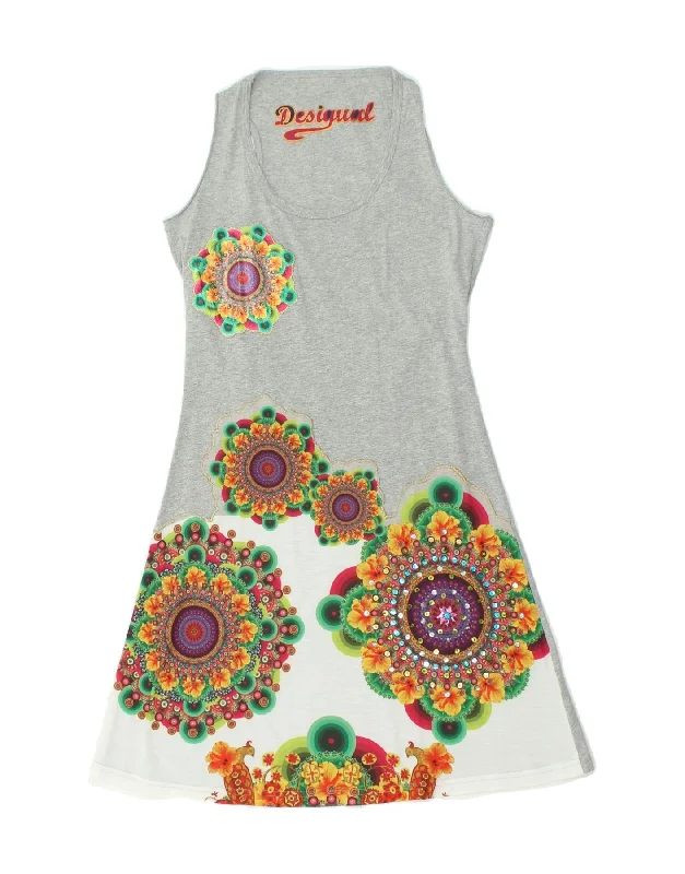 DESIGUAL Womens Graphic T-Shirt Dress UK 12 Medium Grey Floral Print Jacquard Patchwork DESIGUAL Womens Graphic T-Shirt Dress UK 12 Medium Grey Floral Print Jacquard Patchwork