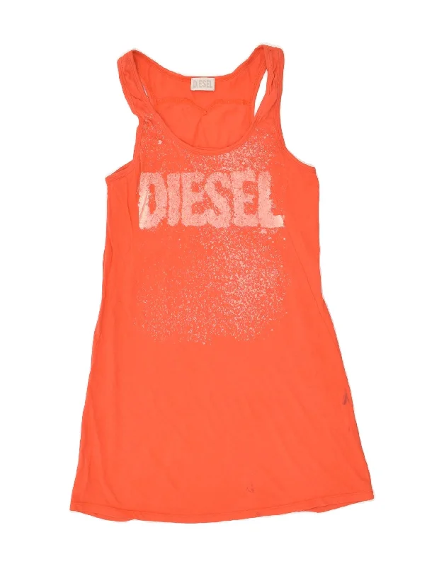 DIESEL Womens Graphic Sleeveless T-Shirt Dress UK 8 Small Orange Print Jacquard Patchwork DIESEL Womens Graphic Sleeveless T-Shirt Dress UK 8 Small Orange Print Jacquard Patchwork