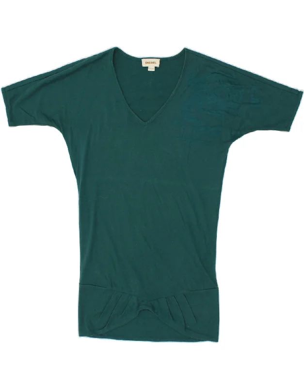 DIESEL Womens T-Shirt Dress UK 2 2XS Green Hooded Caped Shawl Collar