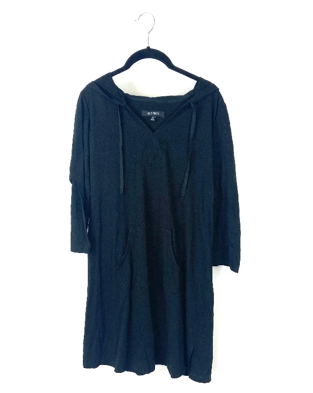 Black Hood T-shirt Dress - Small Fleece Fabric Down Fabric Feather Fabric