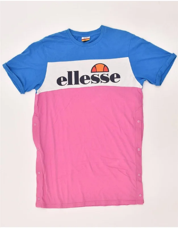 ELLESSE Womens Loose Fit Graphic T-Shirt Dress UK 10 Small Pink Ribbed Striped Patterned ELLESSE Womens Loose Fit Graphic T-Shirt Dress UK 10 Small Pink Ribbed Striped Patterned