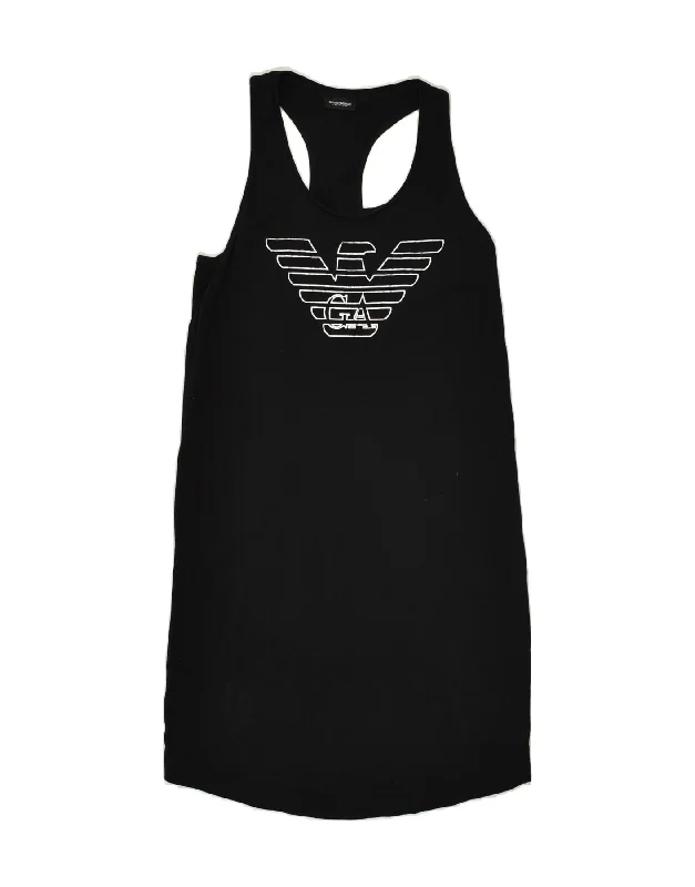 EMPORIO ARMANI Womens Graphic Sleeveless T-Shirt Dress UK 10 Small Black Welt Pockets Slit Pockets Flap Pockets EMPORIO ARMANI Womens Graphic Sleeveless T-Shirt Dress UK 10 Small Black Welt Pockets Slit Pockets Flap Pockets