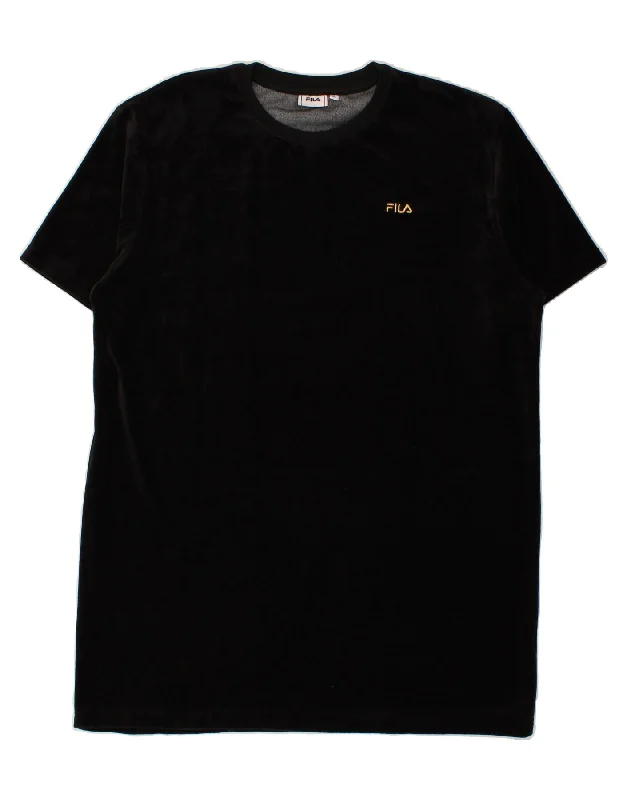 FILA Womens T-Shirt Dress UK 18 XL Black Silk Blend Satin Velvet