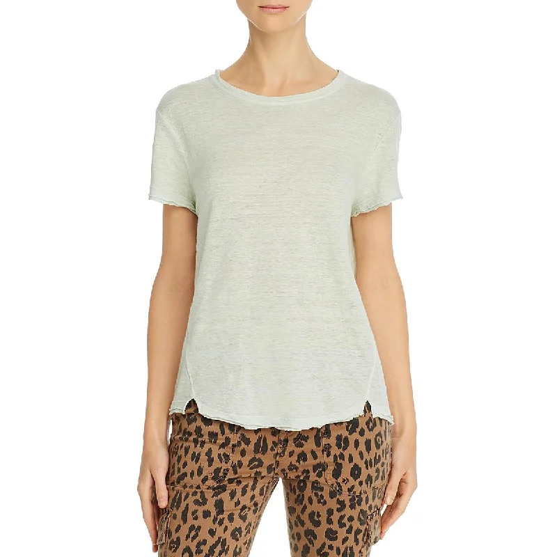 FRAME Womens Easy True Organic Linen Unhemmed T-Shirt Zippered Buttoned Snapped
